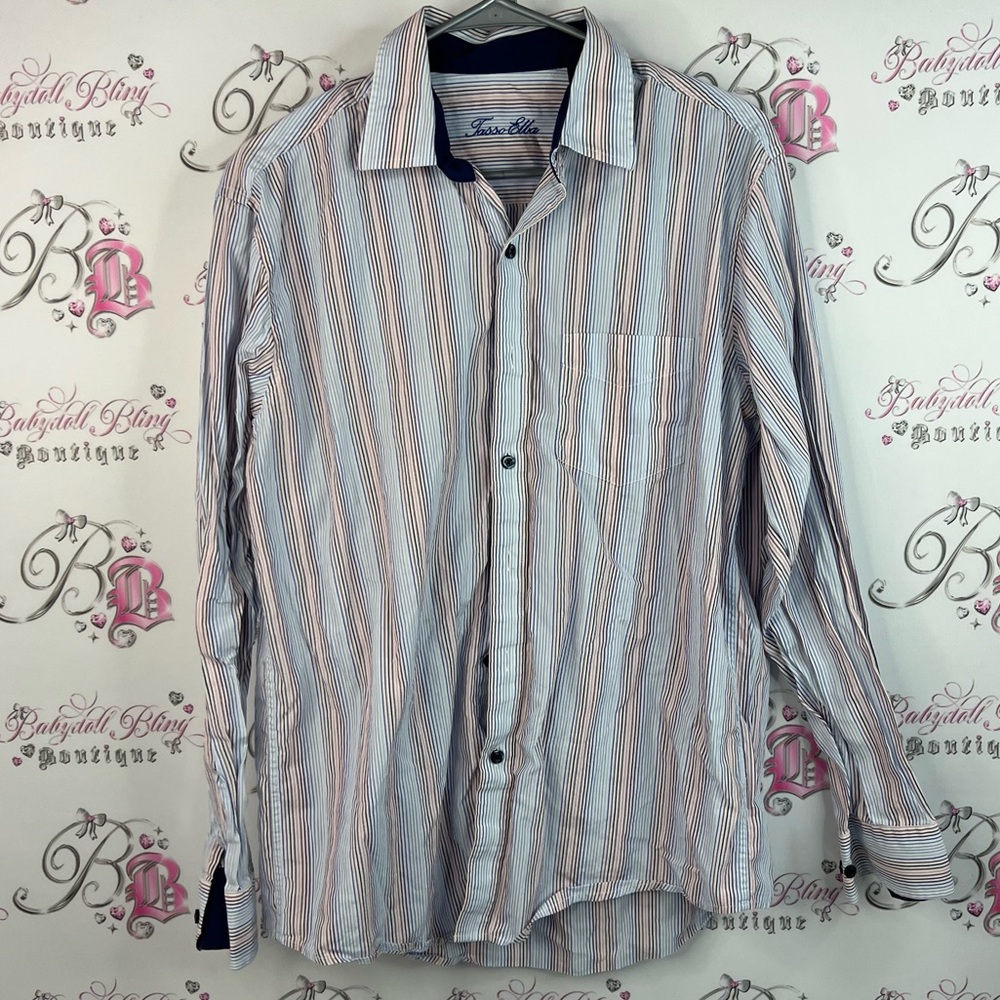 Tasso Elba button up collared shirt stripesMulticolor Striped Men's Shirt